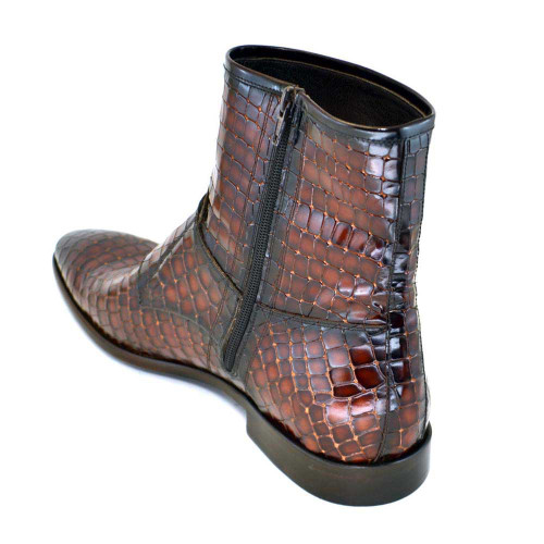 Corrente Brown Leather Crocodile Print Men’s Double Buckle Zipper Boot Corrente Brown Leather Crocodile Print Men’s Double Buckle Zipper Boot