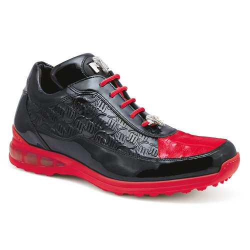 Mauri Bubble Black & Red Baby Crocodile Patent Leather Embossed Men’s Sneaker