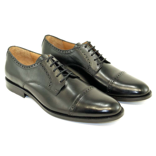 Alan Payne Men's Cambridge Black Cap Toe Italian Calfskin Leather Derby Shoes