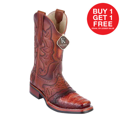 King Exotic Rodeo Cognac Caiman Belly Men’s Boot With Saddle