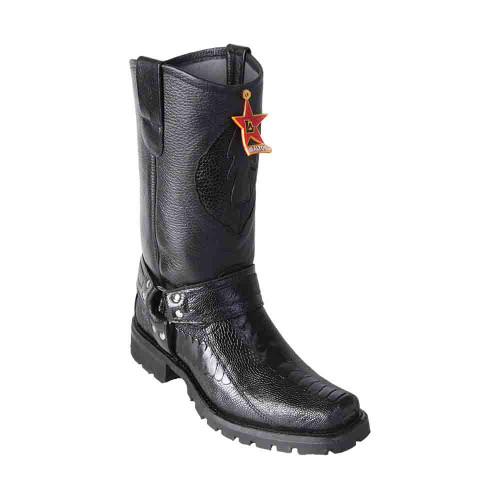 Los Altos Ostrich Leg Black Men’s Biker Boots