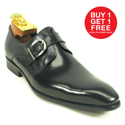 Carucci Leather Black Hand Burnished Monk Strap Men’s Dress Shoe