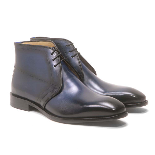 Carrucci Navy Leather Plain Toe Chukka Boot