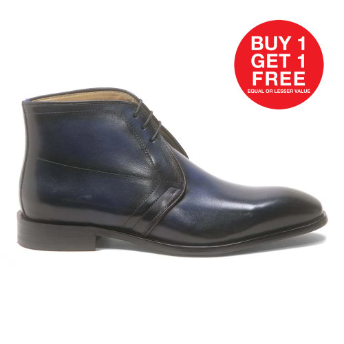 Carrucci Navy Leather Plain Toe Chukka Boot