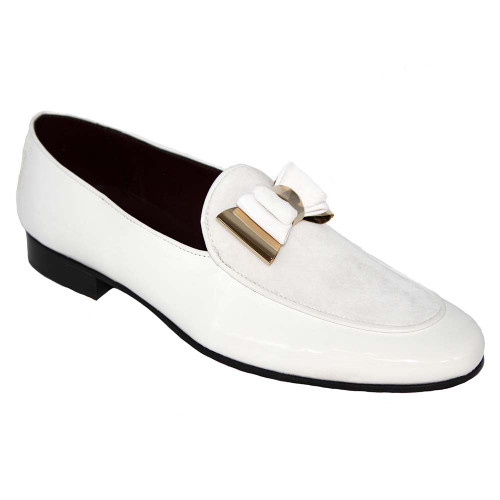 Duca Scala White Patent Leather & Velvet Mens Formal Slip On