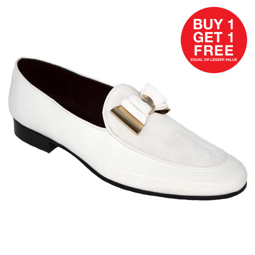 Duca Scala White Patent Leather & Velvet Mens Formal Slip On