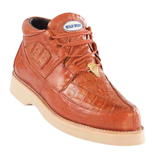 Wild West Cognac Genuine Caiman with Smooth Ostrich Mens Casual Sneaker