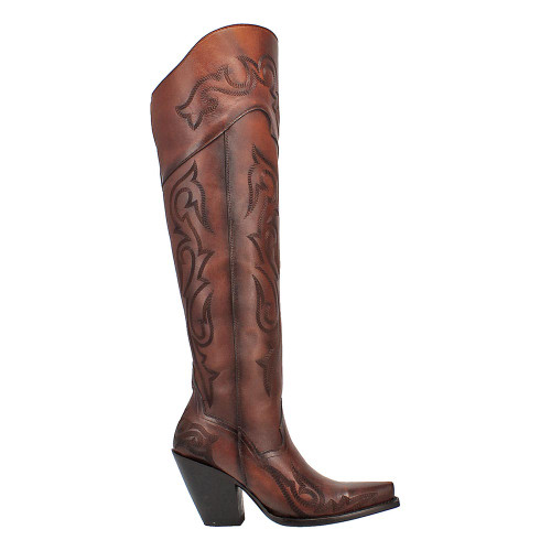 Dan Post Chestnut Seductress Leather Embroidery 20” Snip Toe Womens Boot