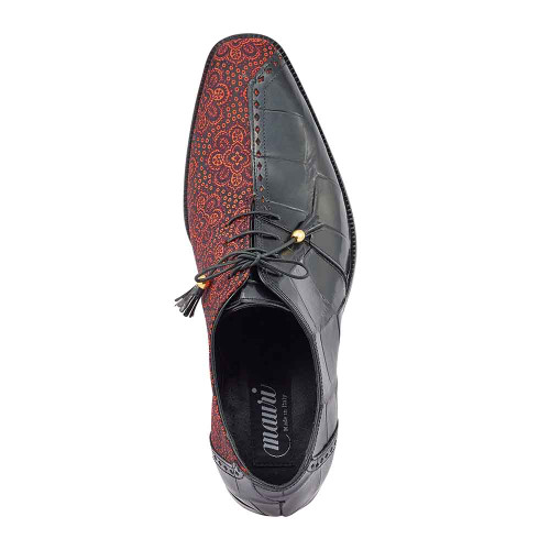 Mauri Men’s Two-Face Exotic Alligator / Matahari Fabric Black & Coral Oxfords