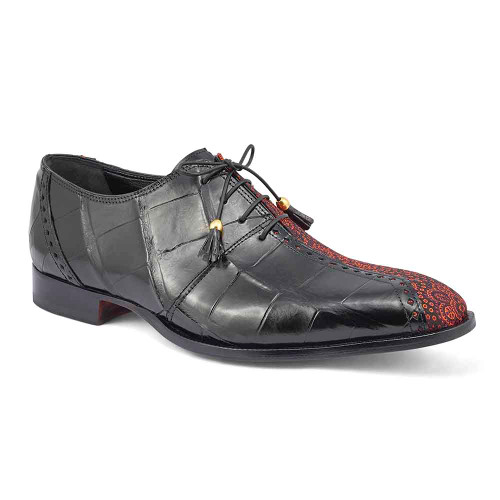 Mauri Men's Black & Coral Red Exotic Ostrich Leg and Matahari