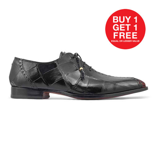 Mauri Men’s Two-Face Exotic Alligator / Matahari Fabric Black & Coral Oxfords