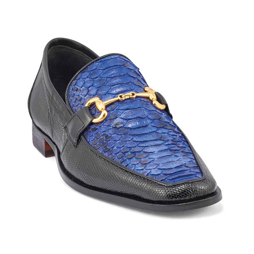 Mauri PRIEST Iguana & python Black & Royal Blue Men's Dress Loafers