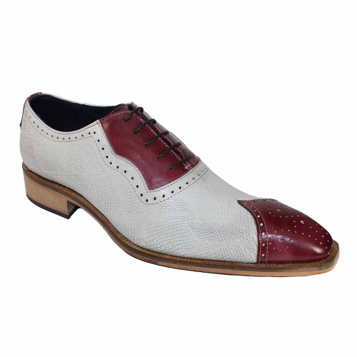 Duca Marino Bordo Leather & Snake Print in Bone Oxfords for Men