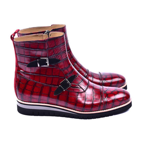 Corrente Red Levi Crocodile Printed Calfskin Leather Ankle Boots for men