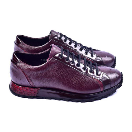 Corrente Alex Burgundy Genuine Ostrich and Calfskin Fashion Sneakers