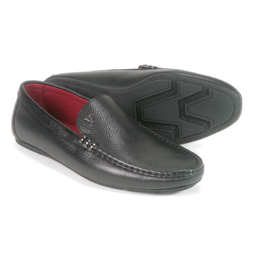 Sigotto Uomo Black Soft Leather Driving Loafer with Side V Sigotto Uomo Black Soft Leather Driving Loafer with Side V