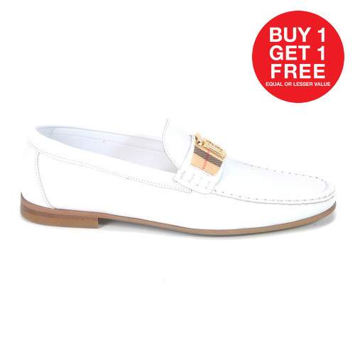 Sigotto Uomo White Plaid Soft Leather Dress Shoes with Bit logo