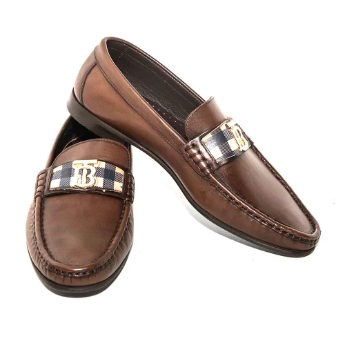Sigotto Uomo Brown Plaid Soft Leather Dress Shoes with B logo