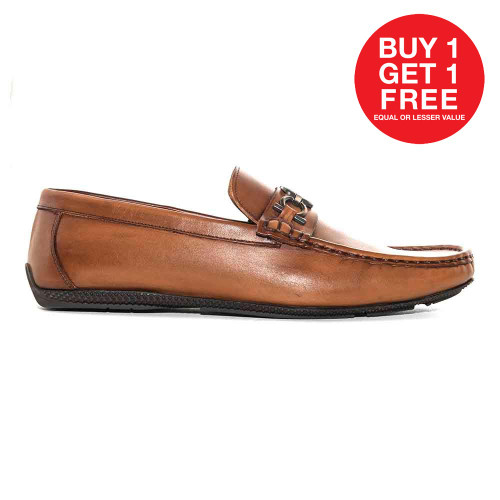 Sigotto Uomo Tan Soft Leather Driving Loafer with V Logo 