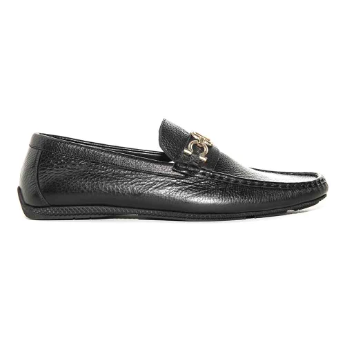 Sigotto Uomo black soft leather driving loafer, main product shot on white background