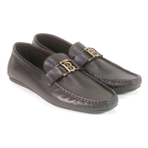 Sigotto Uomo Brown Soft Leather Driving Loafer with B Logo Sigotto Uomo Brown Soft Leather Driving Loafer with B Logo