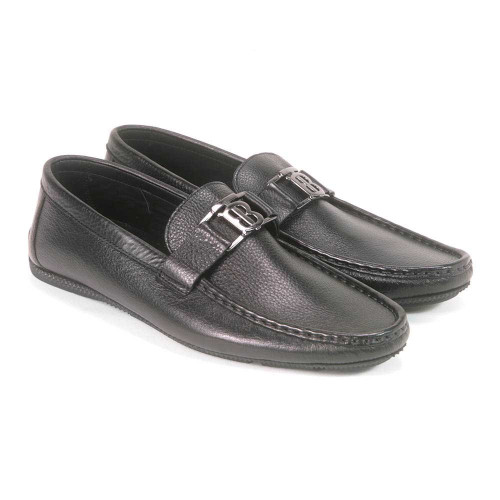 Sigotto Uomo Black Soft Leather Driving Loafer with B Logo
