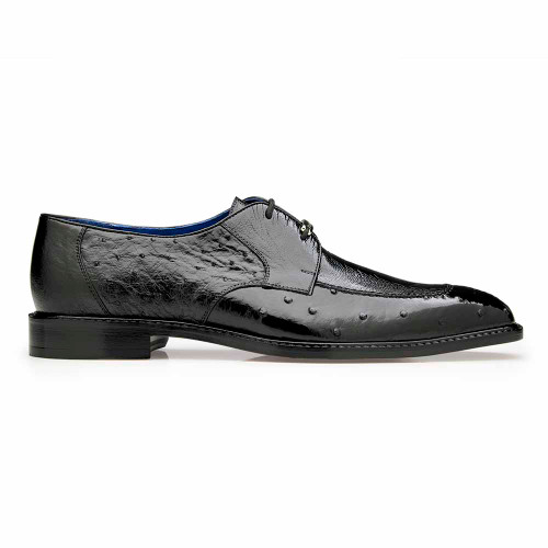 Belvedere Bolero Genuine Ostrich Black Derby Oxford Shoes For Men

