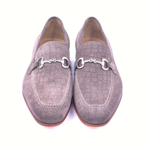 Corrente Crocodile Print Taupe Suede Bit Loafers for Men