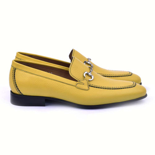 Corrente Grain Leather Yellow Horse Bit Loafers for Men