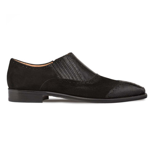 Mezlan Black Ostrich and English Suede Gored Slip On Dress Shoes for men