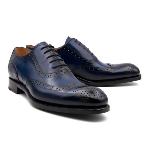 UGo Vasare H and H Wingtip Navy Oxford Shoes - Buttery Leather and Brogue Finish