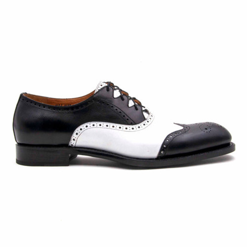 UGo Vasare Stephen Black/White Wingtip Oxfords - Buttery Leather and Brogue Finish