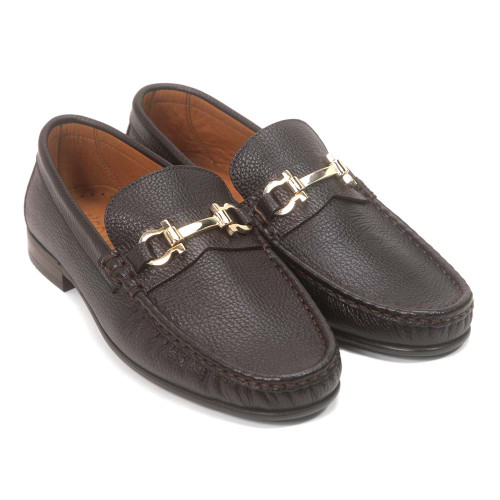 Sigotto Uomo Brown Grain Leather Bit Loafer with Leather Sole