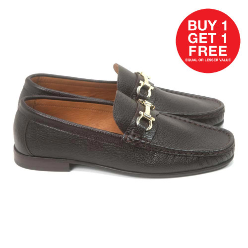 Sigotto Uomo Brown Grain Leather Bit Loafer with Leather Sole