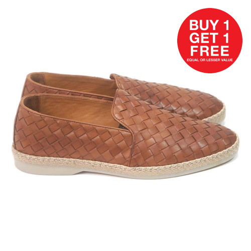 Sigotto Uomo Nova Tan Analin Woven Leather Loafer with Rubber Sole