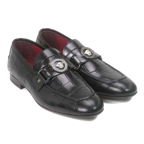 Sigotto Uomo Mocassins en Cuir Noir Imprimé Gator avec Semelle en Cuir