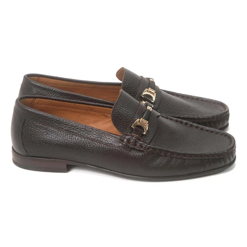 Sigotto Uomo brown grain leather slip-on dress shoe, side profile view