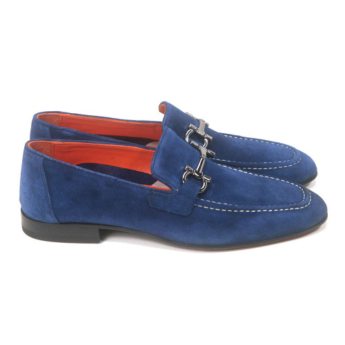 Sigotto Uomo Ocean Blue Suede Bit Leather Sole Loafer