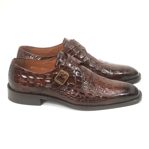 Golden Pass Tabac Hand-Painted Crocodile Print Monk Strap Dress Shoes for Men