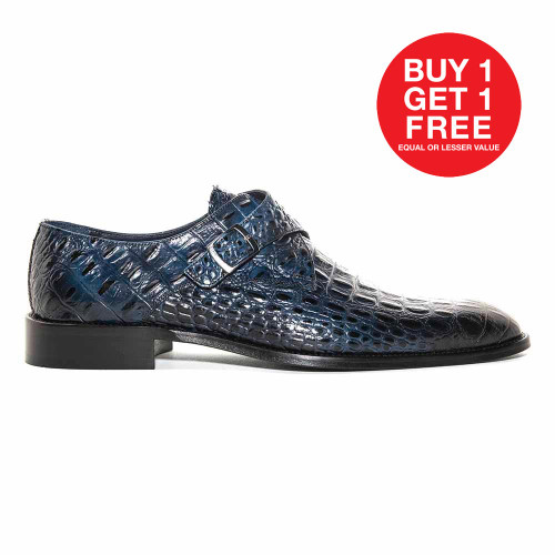 Golden Pass Crocodile Print Blue Monk Buckle Leather Sole Men's Shoes