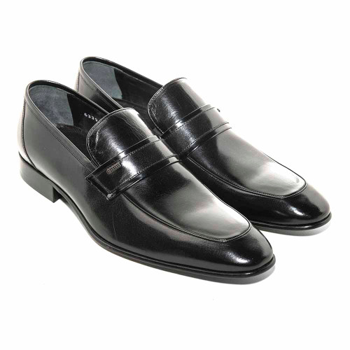 Golden Pass Men's Black Calf Leather Plain Toe Slip on Loafers with Leather Sole