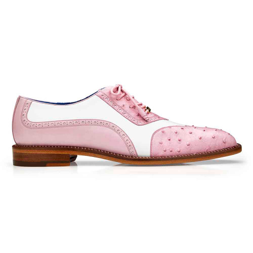 Belvedere Sesto Men's Oxfords Rose Pink/White Genuine Ostrich Shoes