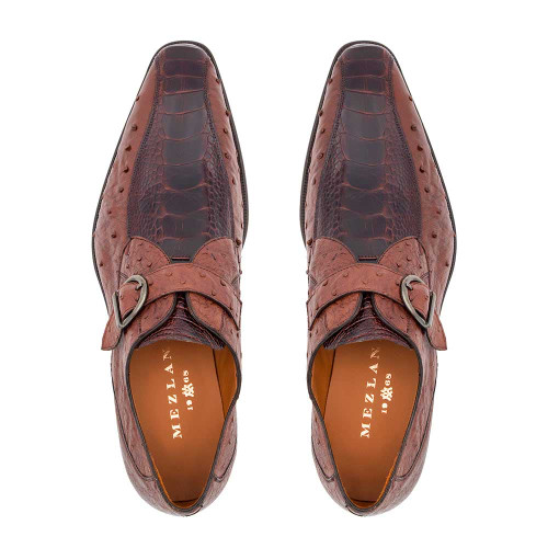 MEZLAN Men's Genuine Full Quill Ostrich Leg Monk Strap Brown Shoes MEZLAN Men's Genuine Full Quill Ostrich Leg Monk Strap Brown Shoes
