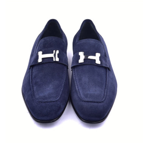 CORRENTE Navy Blue Suede Leather with H Bit Leather Sole Loafer for Men