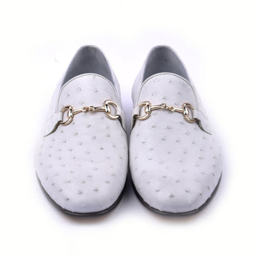 Weiße Loafer aus echtem Straußenleder von Corrente mit runder Zehenpartie und Pferdegebiss