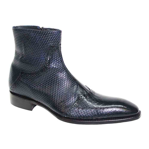 Duca Lavello Premium Italian Leather Black Zipper Dress Boots For Men