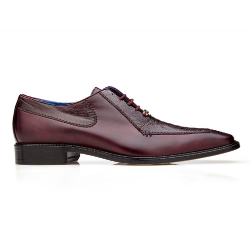 Belvedere Biagio Men's Split-Toe Oxfords Burgundy Ostrich / Calf-Skin Leather Shoes
