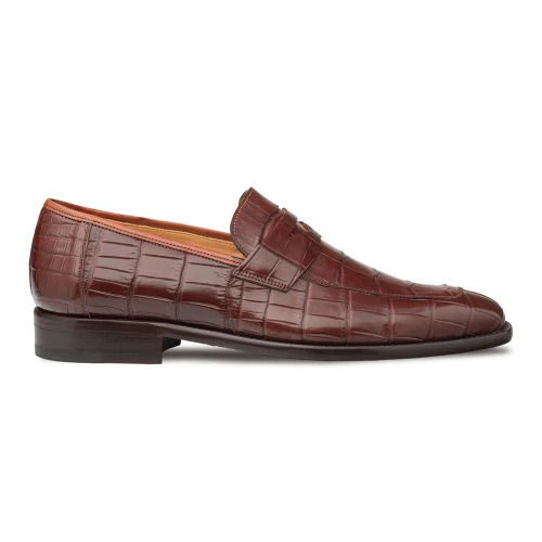 Mezlan Piccolo Sport genuine alligator penny loafer, side profile view