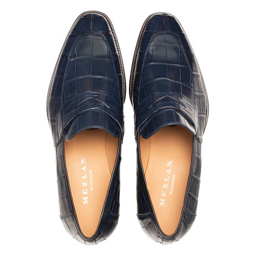 Mezlan Men's Blue Piccolo Genuine American Alligator Penny Loafer Mezlan Men's Blue Piccolo Genuine American Alligator Penny Loafer