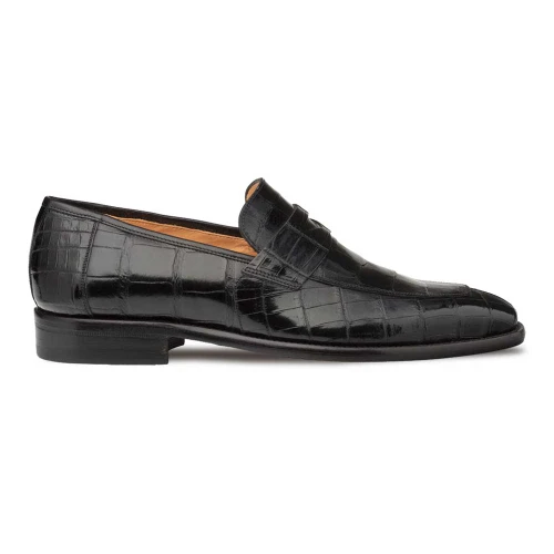 Mezlan Piccolo Black genuine alligator penny loafer, side profile view